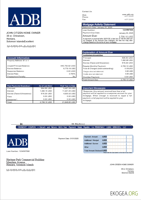 Relevé hypothécaire de la BAD des Îles Salomon aux formats Word et PDF